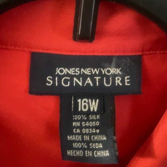 Jones New York Bold Red Silk Short Sleeve Plus Size 16 Button Down Shirt Dress - Picture 10 of 11